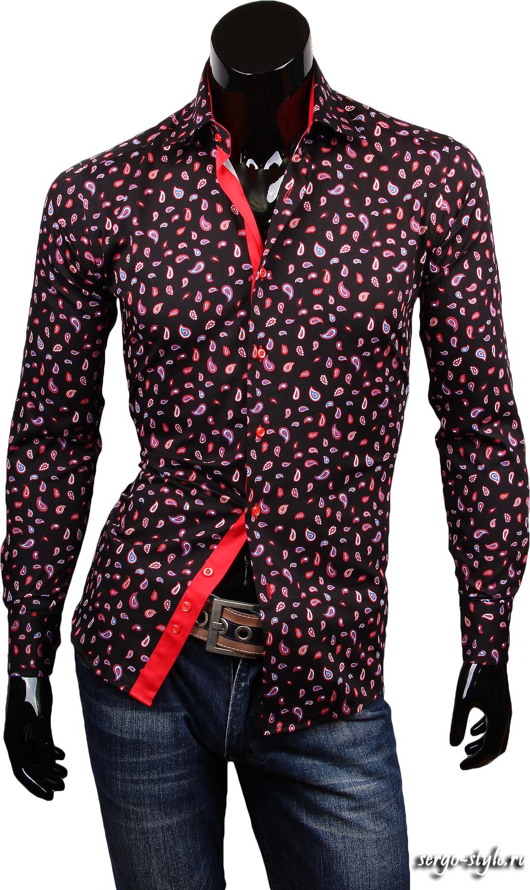 Рубашка Paolo Bertolucci приталенная цвет черный в листьях купить в Москве недорого