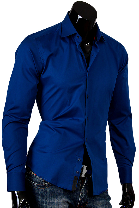 Рубашка Alex Dandy приталенная цвет темно синий однотонный купить в Москве недорого