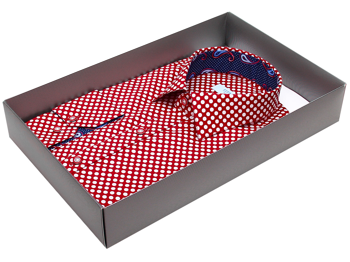 Мужская рубашка Fitmens приталенная цвет красный в горошек купить в Москве недорого