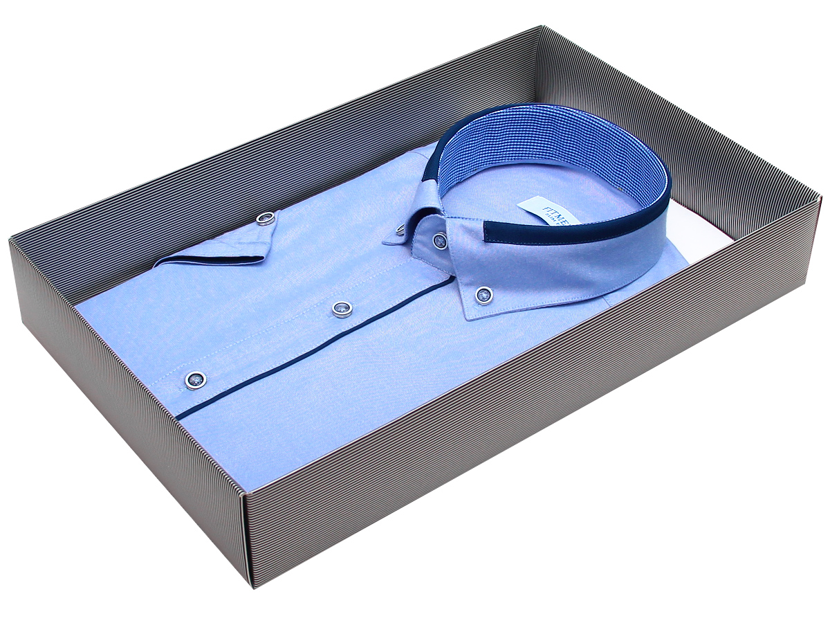 Мужская рубашка Fitmens приталенная цвет голубой однотонный купить в Москве недорого