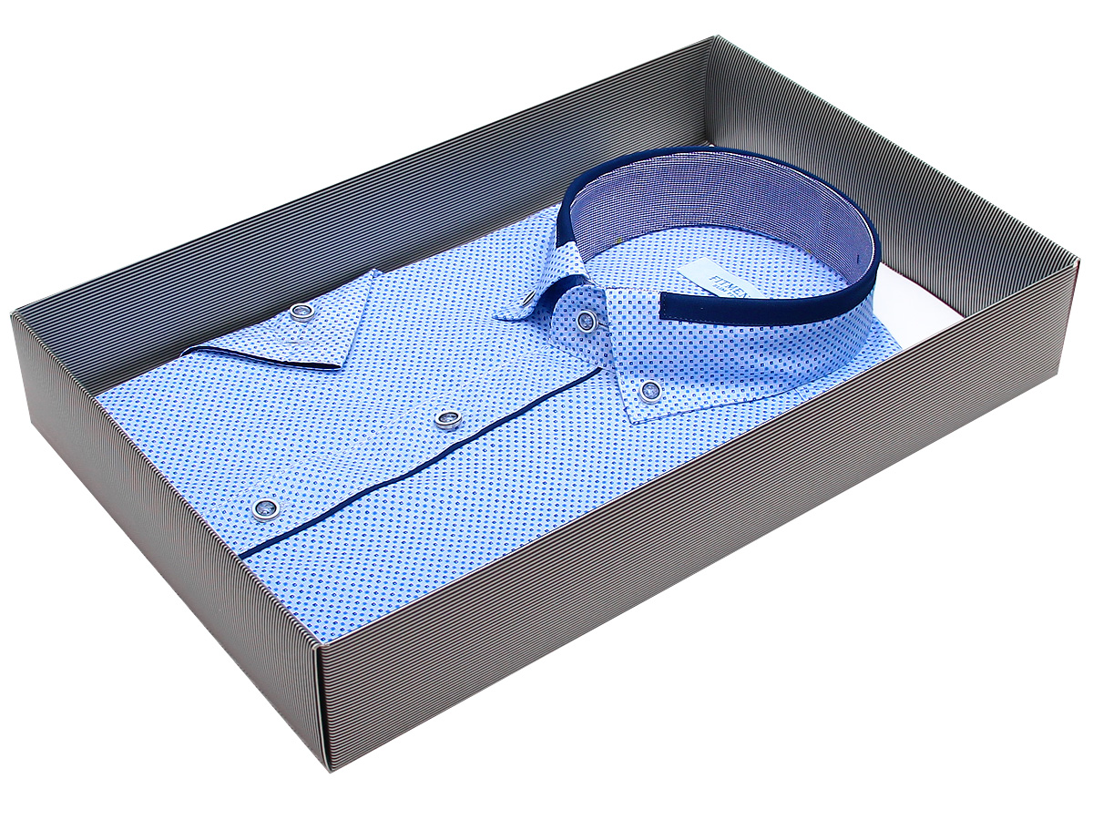 Мужская рубашка Fitmens приталенная цвет голубой в горошек купить в Москве недорого