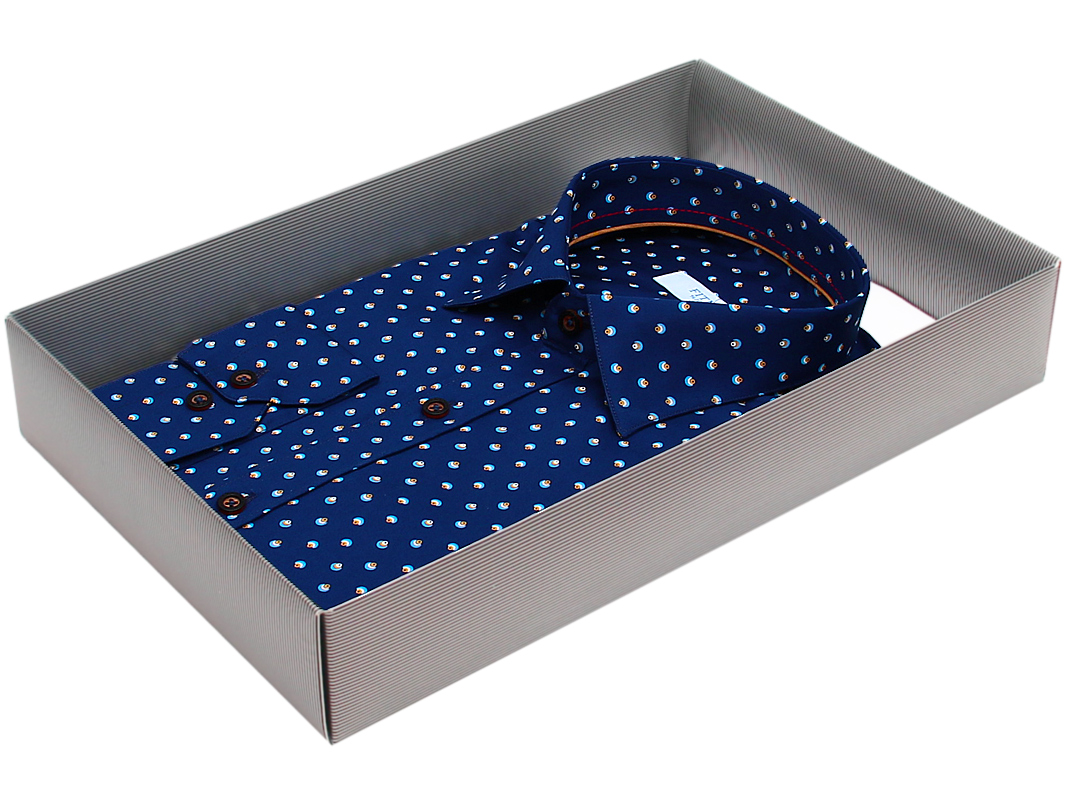 Мужская рубашка Fitmens приталенная цвет темно синий в горошек купить в Москве недорого