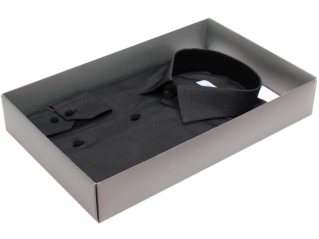 Мужская рубашка Fitmens приталенная цвет темно серый однотонный купить в Москве недорого