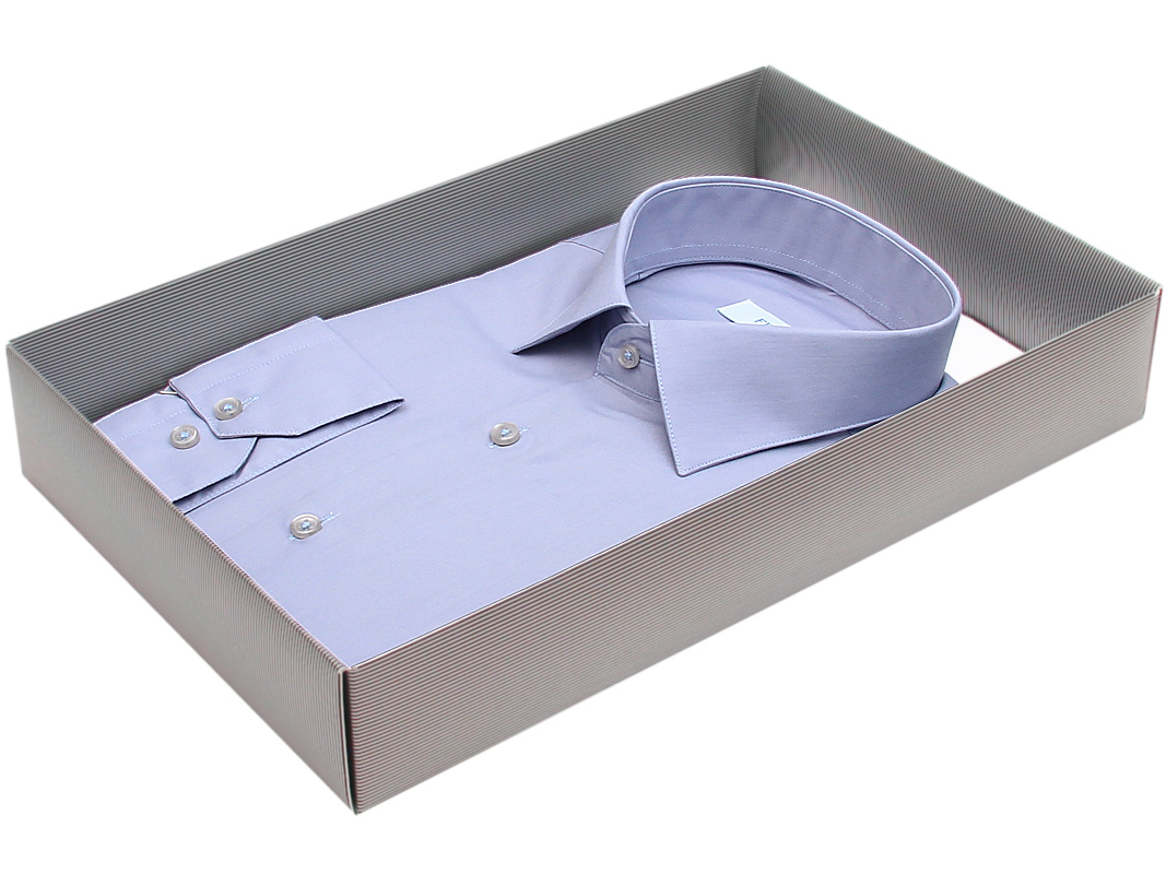 Мужская рубашка Fitmens приталенная цвет серый однотонный купить в Москве недорого