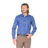 Темно-синяя приталенная мужская рубашка Venturo 8056-06 в листьях