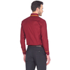 Стильная приталенная рубашка бордового цвета в горошек с длинными рукавами и двойным воротником баттен-даун