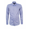 Строгая приталенная рубашка синего цвета с манжетом под запонки-1