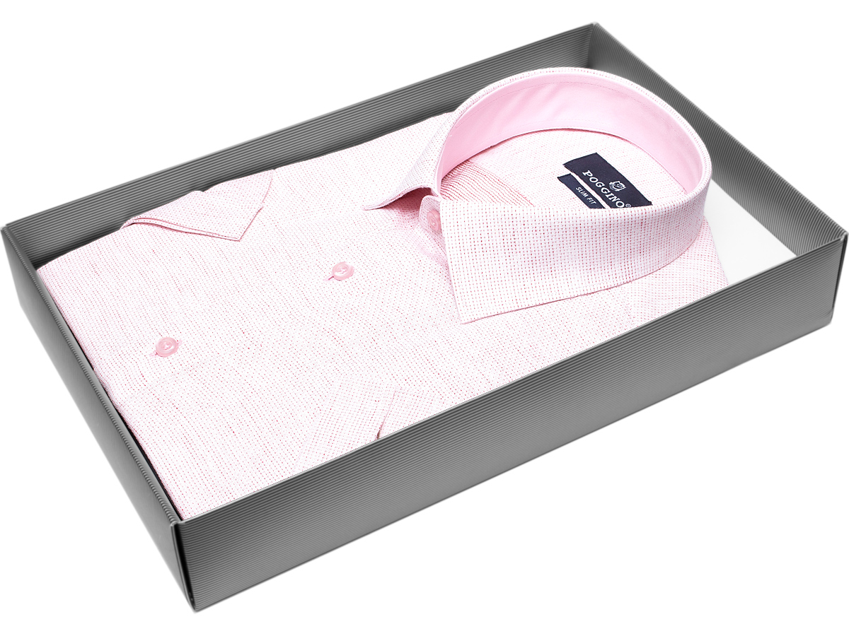 Мужская рубашка Poggino приталенная цвет розовый меланж купить в Москве недорого