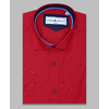 Темно-красная приталенная рубашка в узорах с коротким рукавом-3
