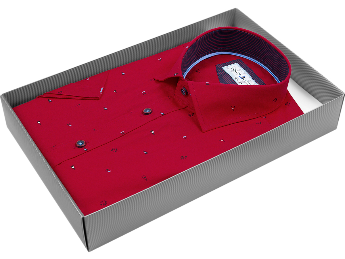 Мужская рубашка Louis Amava приталенный цвет красный в геометрических фигурах купить в Москве недорого