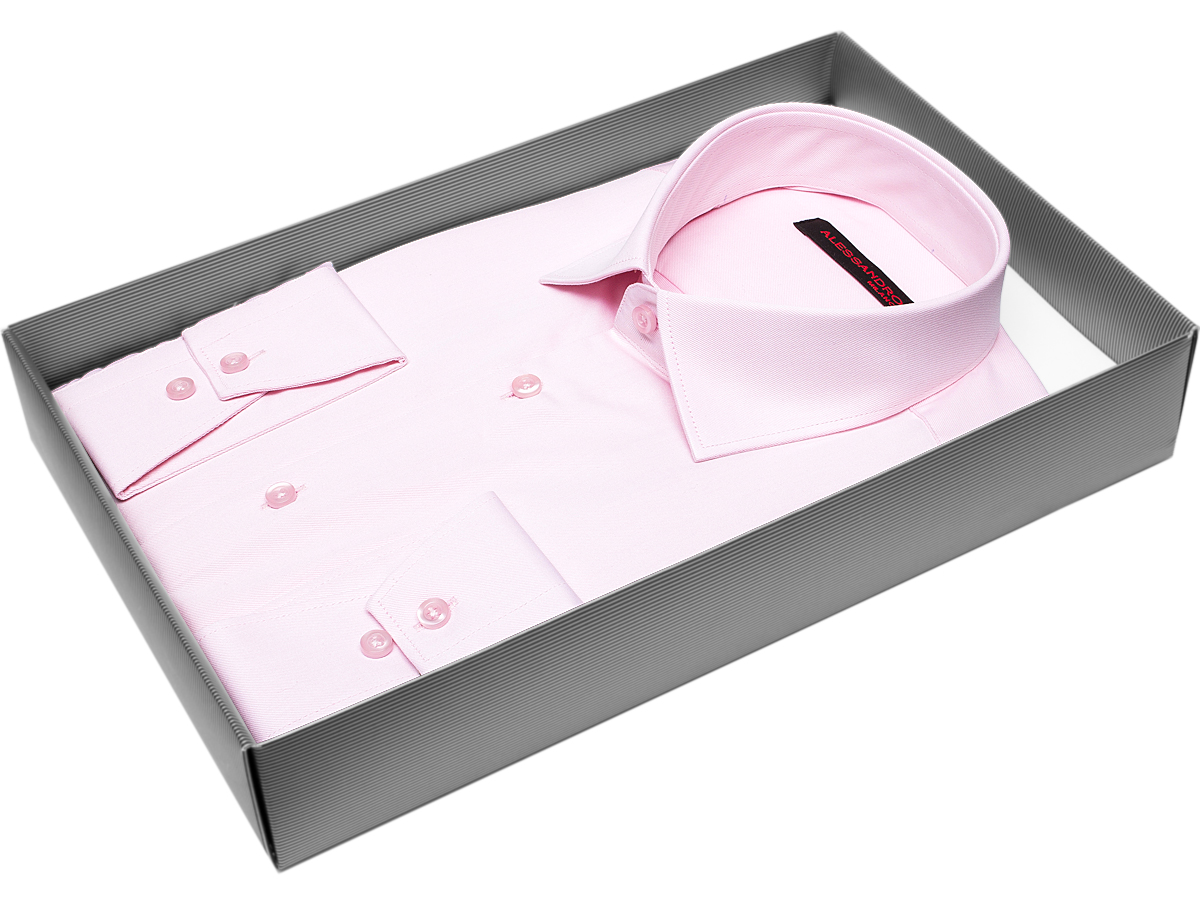 Мужская рубашка силуэт приталенный цвет розовый однотонный