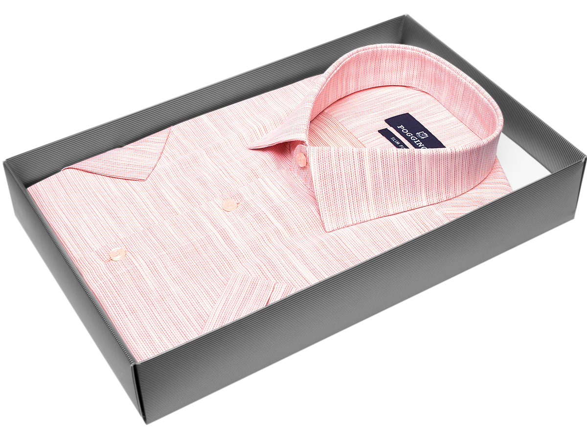 Мужская рубашка силуэт приталенный цвет пастельно-розовый меланж