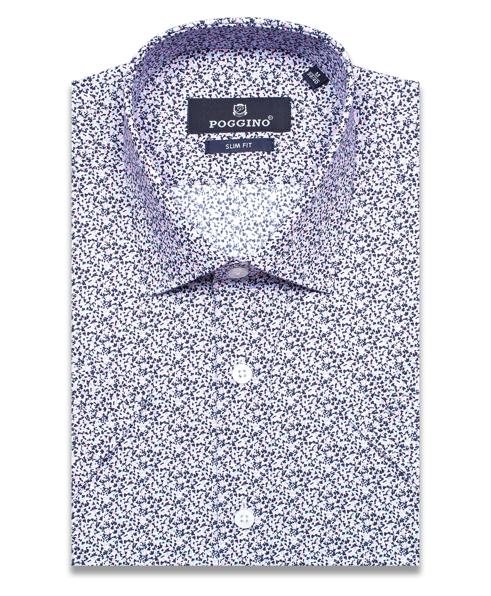 Разноцветная приталенная мужская рубашка Poggino 7004-08 в абстракции с коротким рукавом