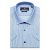 Голубая приталенная рубашка меланж с коротким рукавом-3