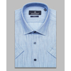 Голубая приталенная рубашка меланж с коротким рукавом-4