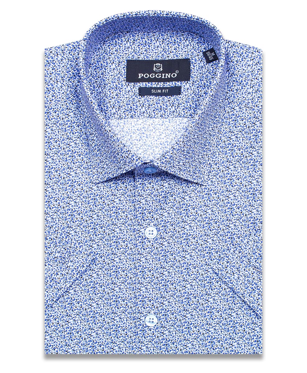 Разноцветная приталенная мужская рубашка Poggino 7004-09 в абстракции с коротким рукавом