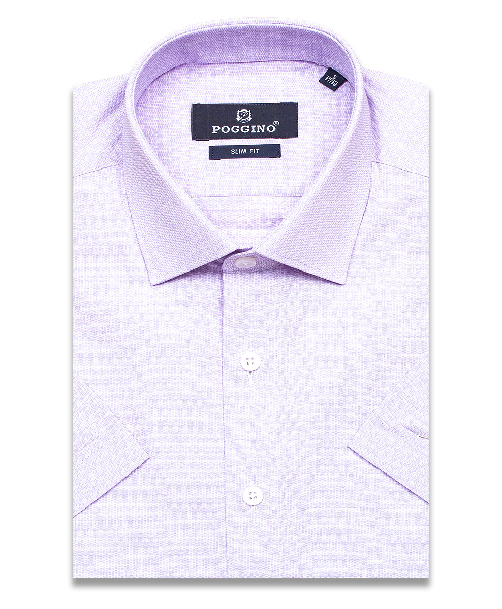 Cиреневая приталенная мужская рубашка Poggino 7004-42 меланж с коротким рукавом