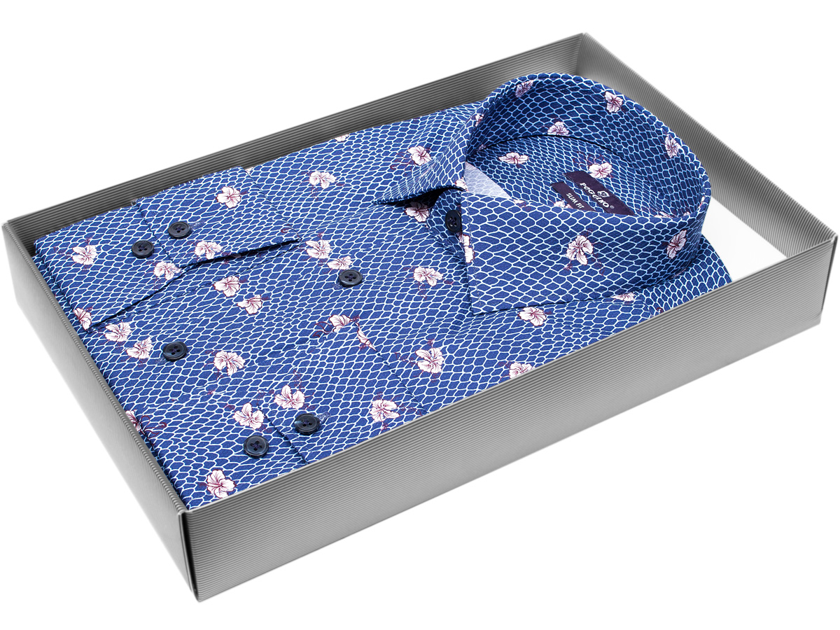 Стильная мужская рубашка Poggino 7016-16 силуэт приталенный стиль casual цвет синий в цветах 100% хлопок