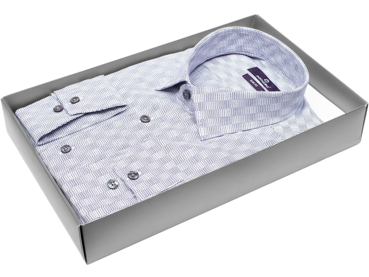 Стильная мужская рубашка Poggino 7015-01 силуэт приталенный стиль классический цвет серый в клетку 100% хлопок