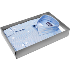 Мужская рубашка Poggino приталенный цвет синий в геометрических фигурах купить в Москве недорого