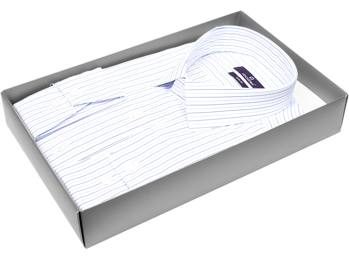 Стильная мужская рубашка Poggino 7017-71 силуэт приталенный стиль классический цвет белый в полоску 100% хлопок