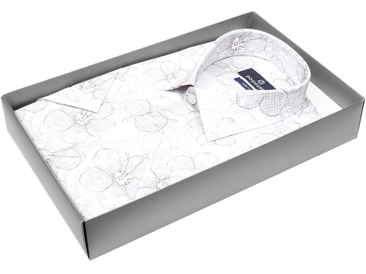 Брендовая мужская рубашка Poggino 7004-16 силуэт приталенный стиль casual цвет серый в цветах 100% хлопок