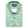 Зеленая приталенная рубашка в клетку с коротким рукавом-3