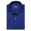 Синяя приталенная рубашка в отрезках с короткими рукавами-3